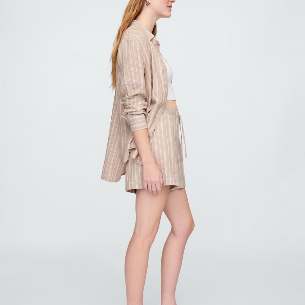 Tan And White Striped Linen Shorts - L - Picture 5 of 7